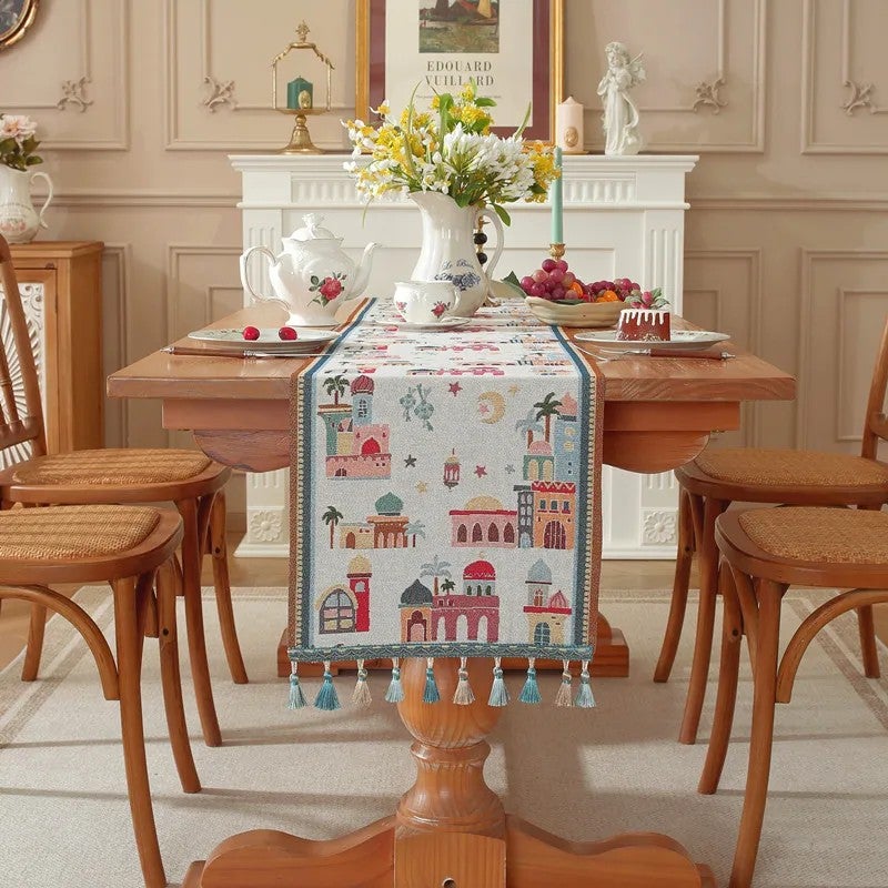 Bluejw 2026 Ramadan Kareem EID Mubarak Tablecloth Moon Star Castle 35*180cm Table Runner for Muslim Home Hotel Holiday Supplies - Image 2